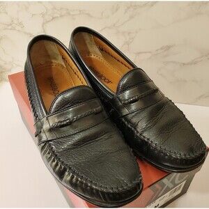 Brass Boot Men’s Shoes Loafers Black Leather Size 9.5 M Slip on Braided Bridle